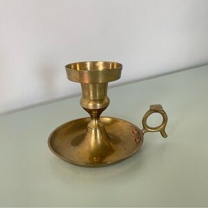 Single vintage solid brass candlestick holder